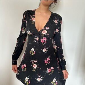 Zara charcoal grey  Floral Long Sleeve Dress